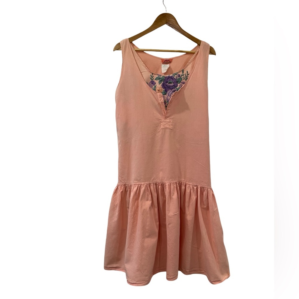 [L] ATMOSPHERE 🇨🇦vintage dress peach 80s floral cotton festival Coachella - Picture 1 of 9